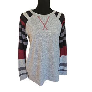 NEW Levaca Womens Striped Crew Neck Raglan Sleeve Sweatshirt Multicolor Small